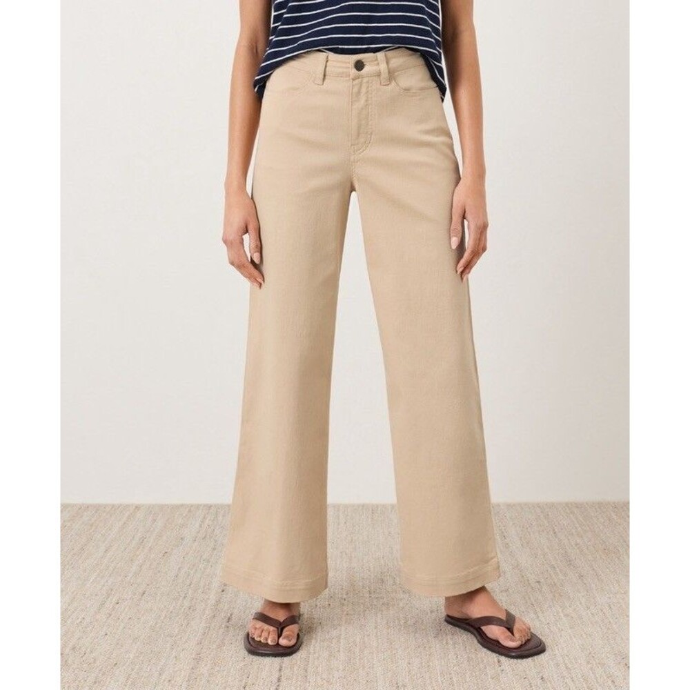 Pact Organic Cotton Women's L Stretch Twill Wide Leg Pants Comfort Relaxed Sand